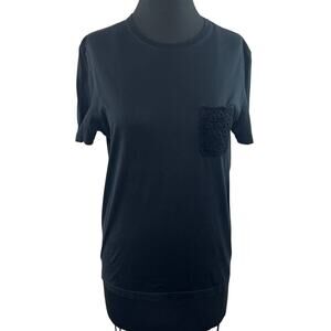 BURBERRY Black Round Neck Short Sleeve Embroidered Pocket T-Shirt Size Small S